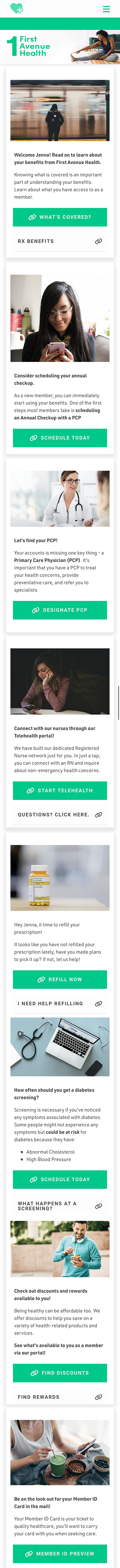 A personalized Relay Feed showing content for a member of a health plan.